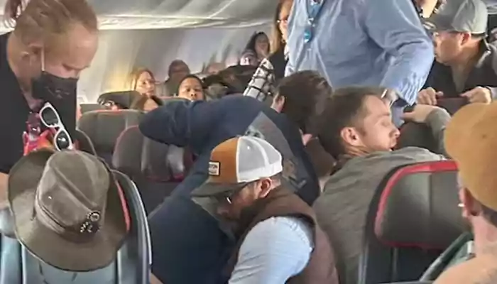 Watch: Man attempts to open emergency door on American Airlines flight midair, gets tackled by 6 passengers